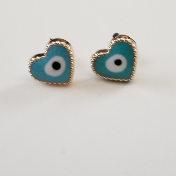 3/30❤️Evil Eye Protection Teal Stud Earrings 3 pcs Set New - Picture 5 of 9